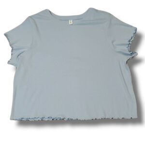 𝅺BP Nordstrom Womens Cropped Baby Blue Lettuce Trim Short Sleeve Tee Sz 3X NWOT